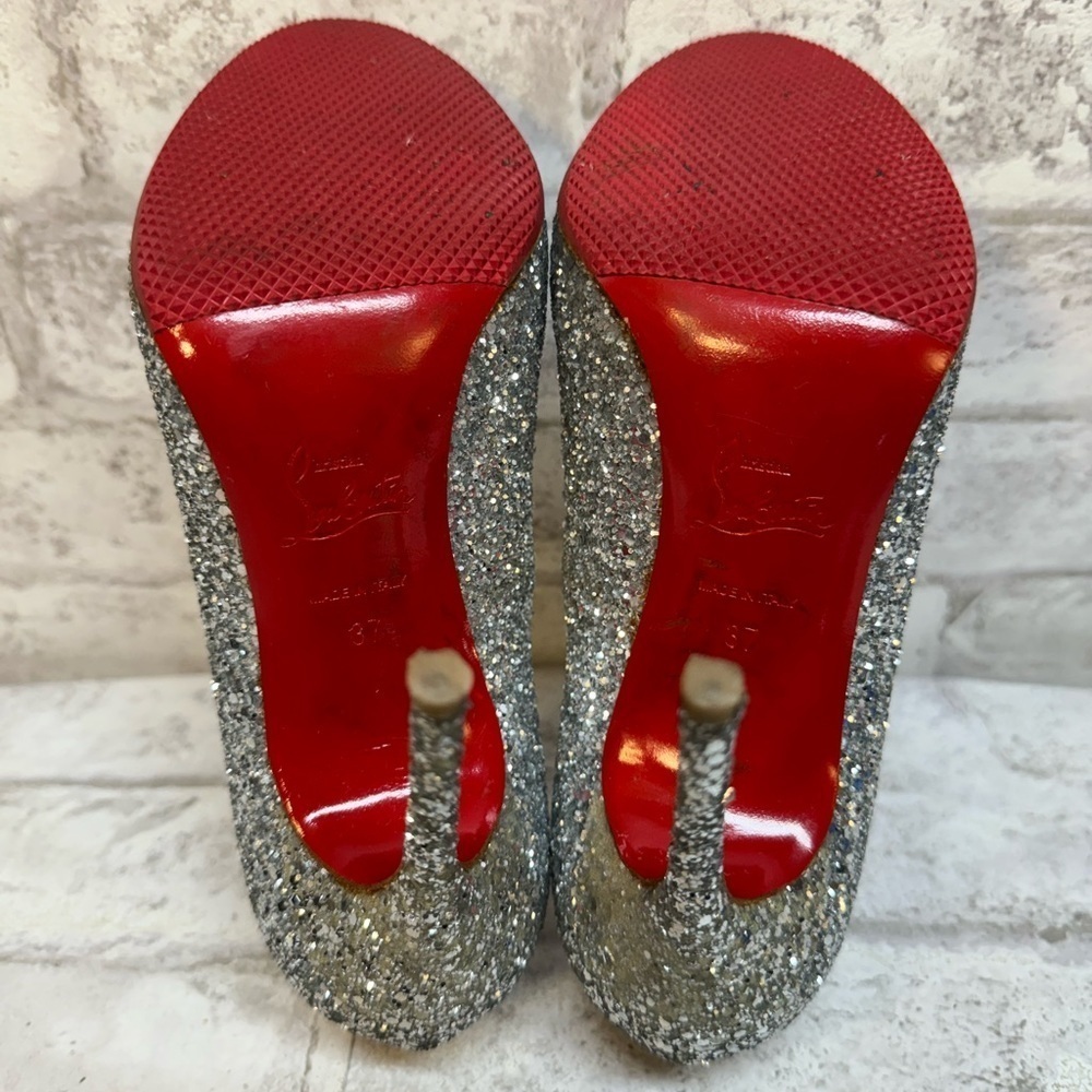 Christian Louboutin Metallic Silver Coarse Glitter Lady Lynch Pumps Size 37 US 7 - Picture 4 of 13